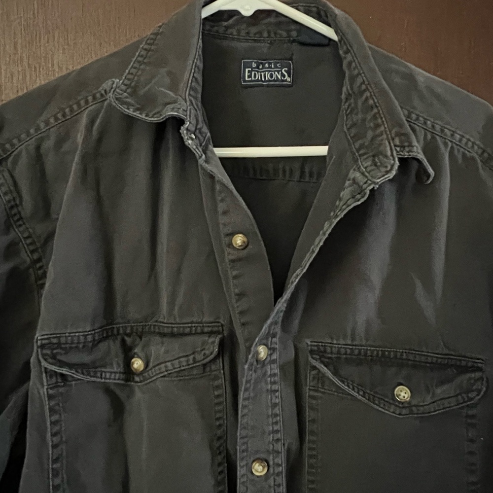 Basic Editions Gray Button Down - Picture 2 of 3